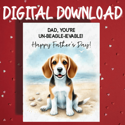 Father's Day Digital Greeting Card, Beagle Dog On The Beach: Happy Father's Day