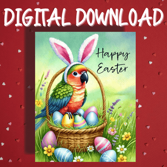 Easter Digital Greeting Card, Parrot: Happy Easter