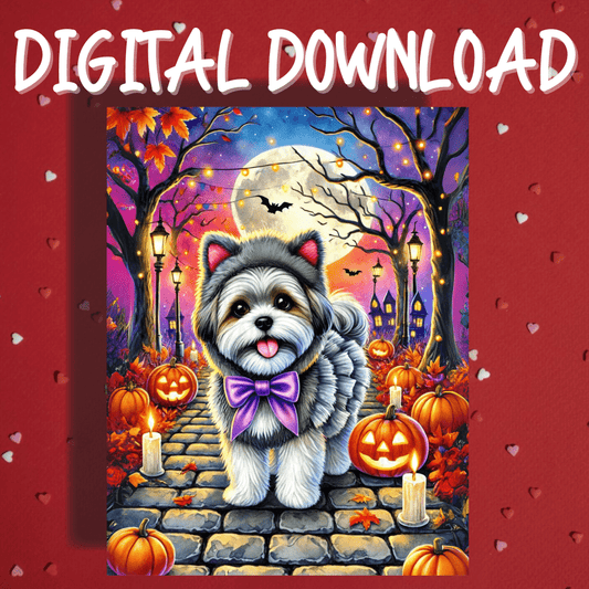 Halloween Fall Digital Greeting Card, Shih Tzu Dog Pet Lover II