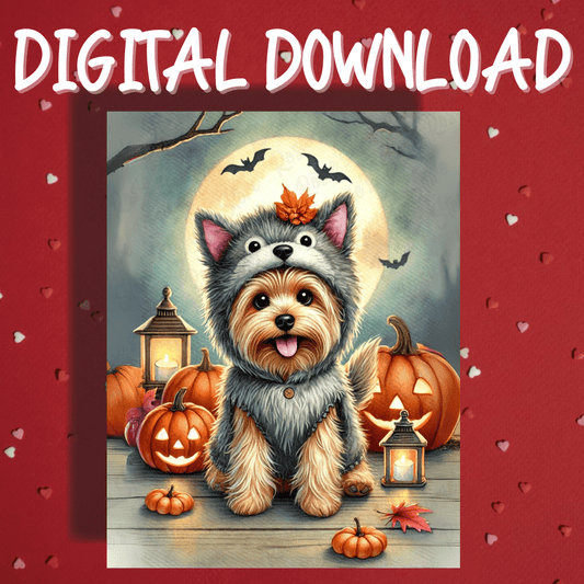 Halloween Fall Digital Greeting Card, Yorkie Dog Pet Lover