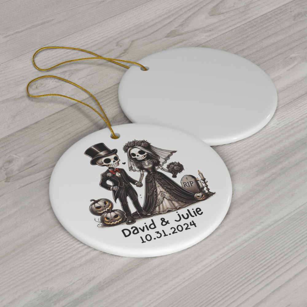 Customizable Halloween/Wedding Ceramic Ornament with A Special Gift: Groom & Bride
