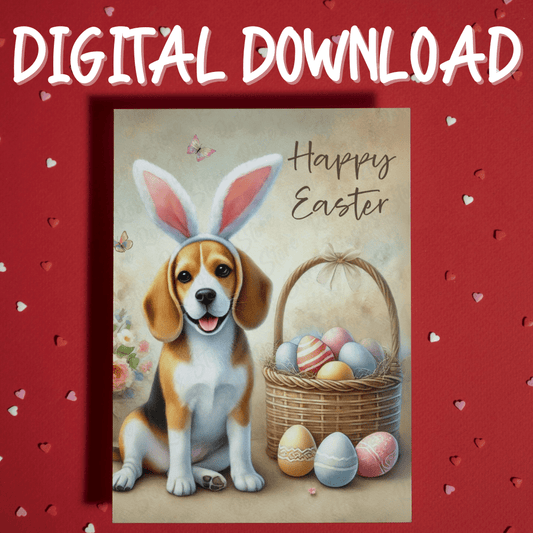 Easter Digital Greeting Card, Beagle Dog: Happy Easter