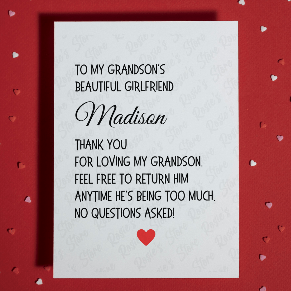 Girlfriend Funny Greeting Card For Grandson's Girlfriend: Thank You For Loving My Grandson