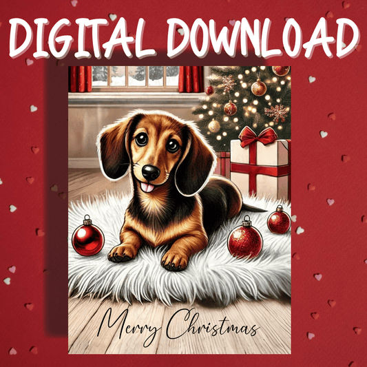 Christmas Printable Card, Digital Download, Dachshund Dog Lover: Merry Christmas