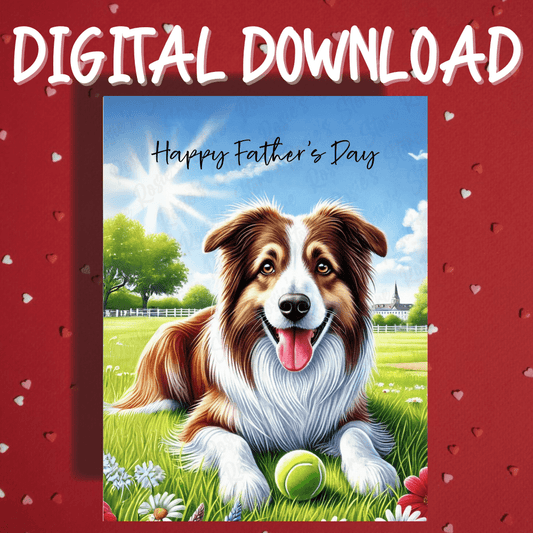 Father's Day Digital Greeting Card, Border Collie Dog, Brown & White: Happy Father's Day