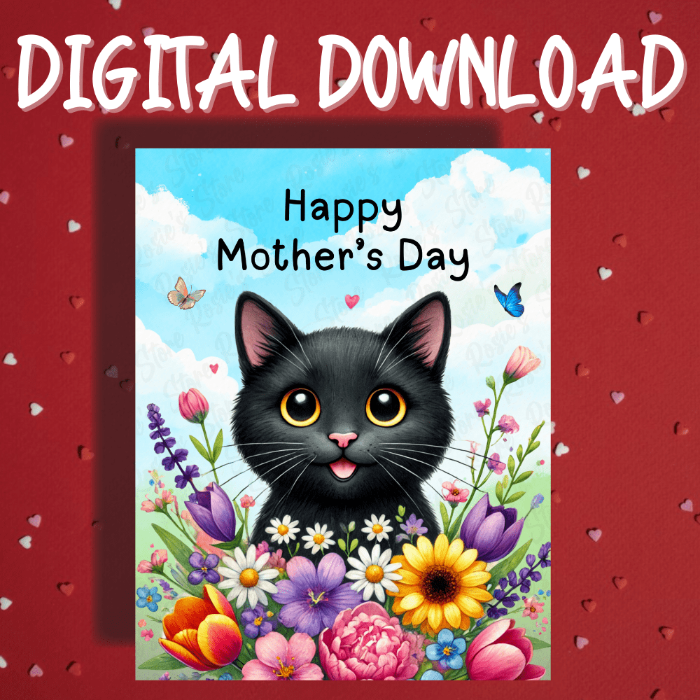 Mother's Day Digital Greeting Card, Black Cat: Happy Mother's Day