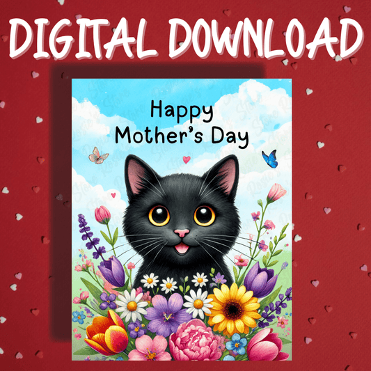 Mother's Day Digital Greeting Card, Black Cat: Happy Mother's Day