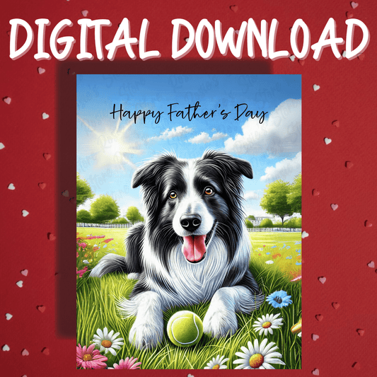 Father's Day Digital Greeting Card, Border Collie Dog, Black & White: Happy Father's Day