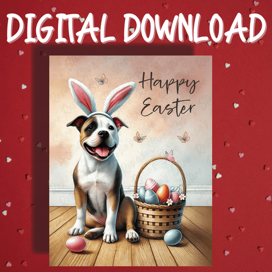 Easter Digital Greeting Card, Pitbull Dog: Happy Easter