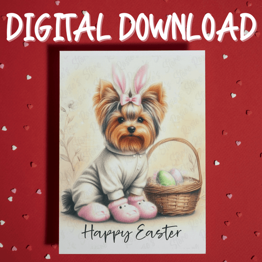 Easter Digital Greeting Card, Yorkie - Pink: Happy Easter