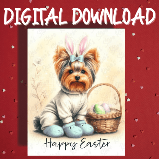 Easter Digital Greeting Card, Yorkie - Light Blue: Happy Easter