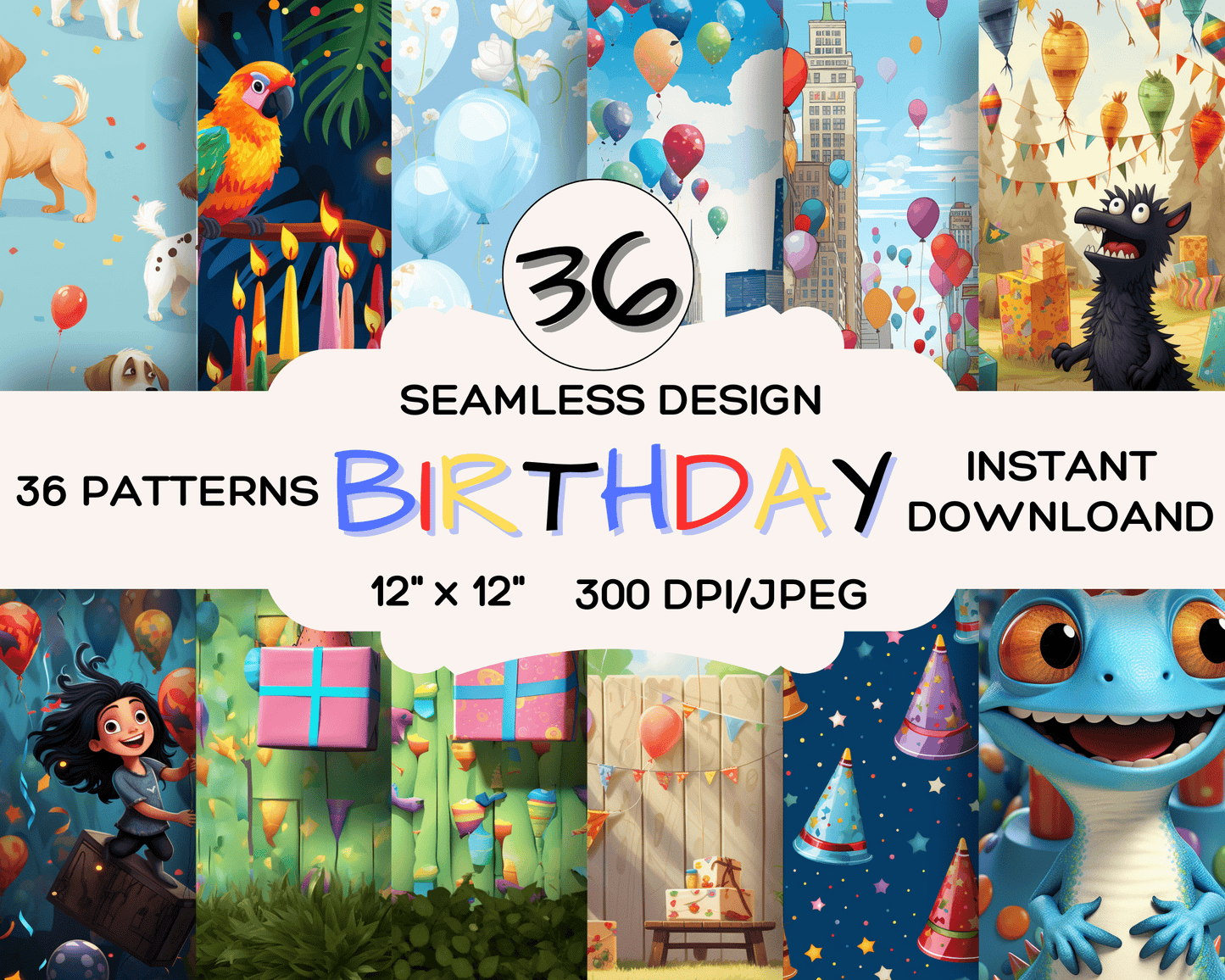 Birthday, 36 Pack of Birthday Digital Papers