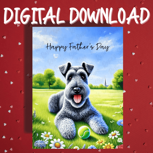 Father's Day Digital Greeting Card, Kerry Blue Terrier Dog: Happy Father's Day