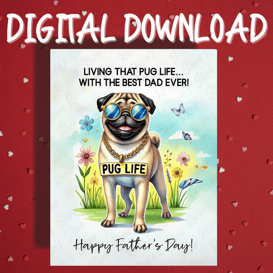 Father's Day Digital Greeting Card, Pug Dog: Happy Father's Day