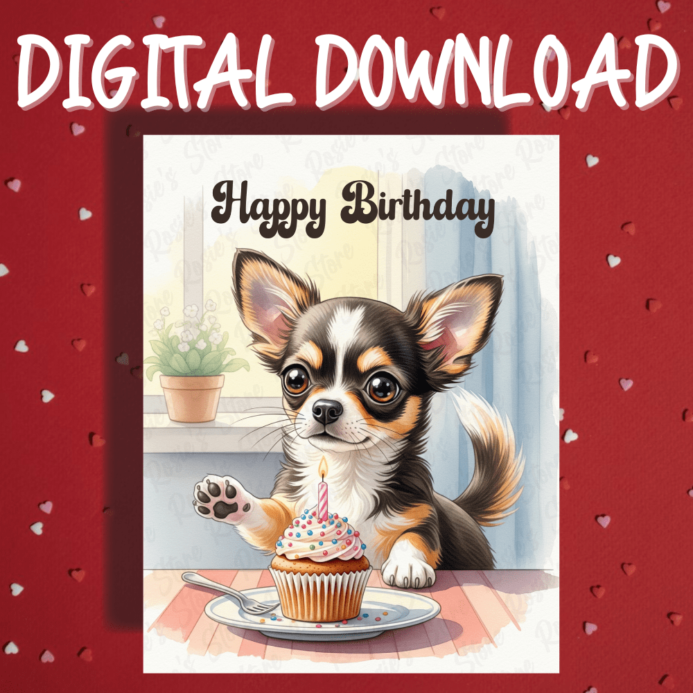 Birthday Digital Greeting Card, Chihuahua (Black, Brown & White) Dog Pet Lover: Happy Birthday