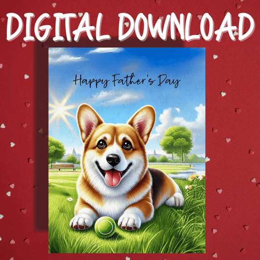 Father's Day Digital Greeting Card, Welsh Corgi Dog: Happy Father's Day