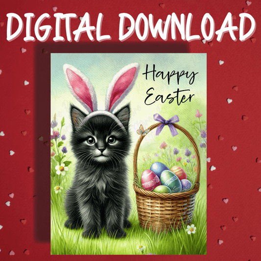 Easter Digital Greeting Card, Black Cat: Happy Easter