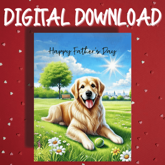 Father's Day Digital Greeting Card, Golden Retriever Dog 2: Happy Father's Day