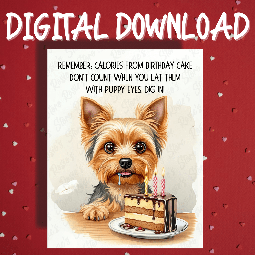 Birthday Digital Greeting Card, Yorkie Dog Pet Lover: Dig In!