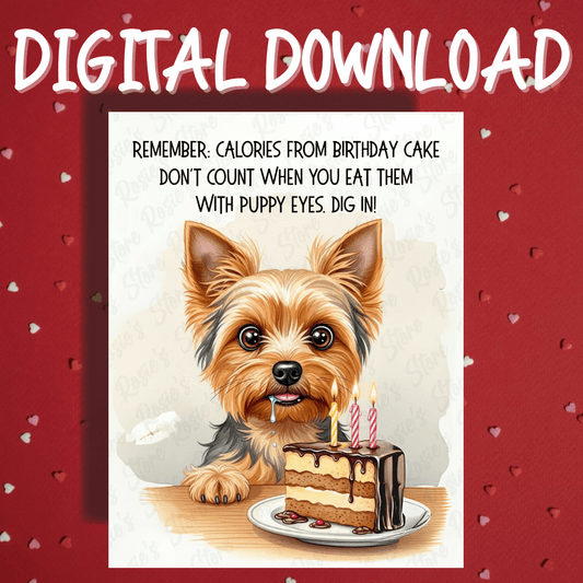 Birthday Digital Greeting Card, Yorkie Dog Pet Lover: Dig In!