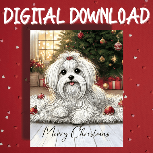 Christmas Printable Card, Digital Download, Maltese Dog Lover: Merry Christmas