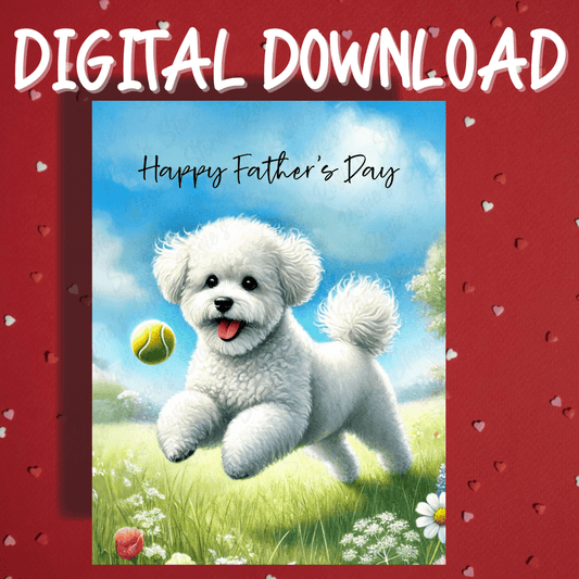 Father's Day Digital Greeting Card, Bichon Frise Dog: Happy Father's Day