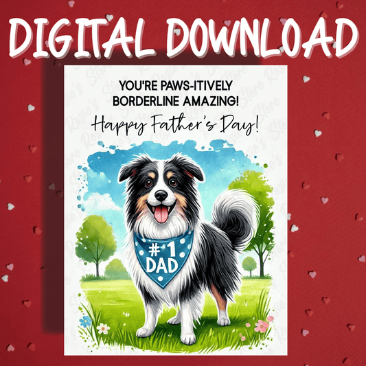 Father's Day Digital Greeting Card, Border Collie Dog: Happy Father's Day