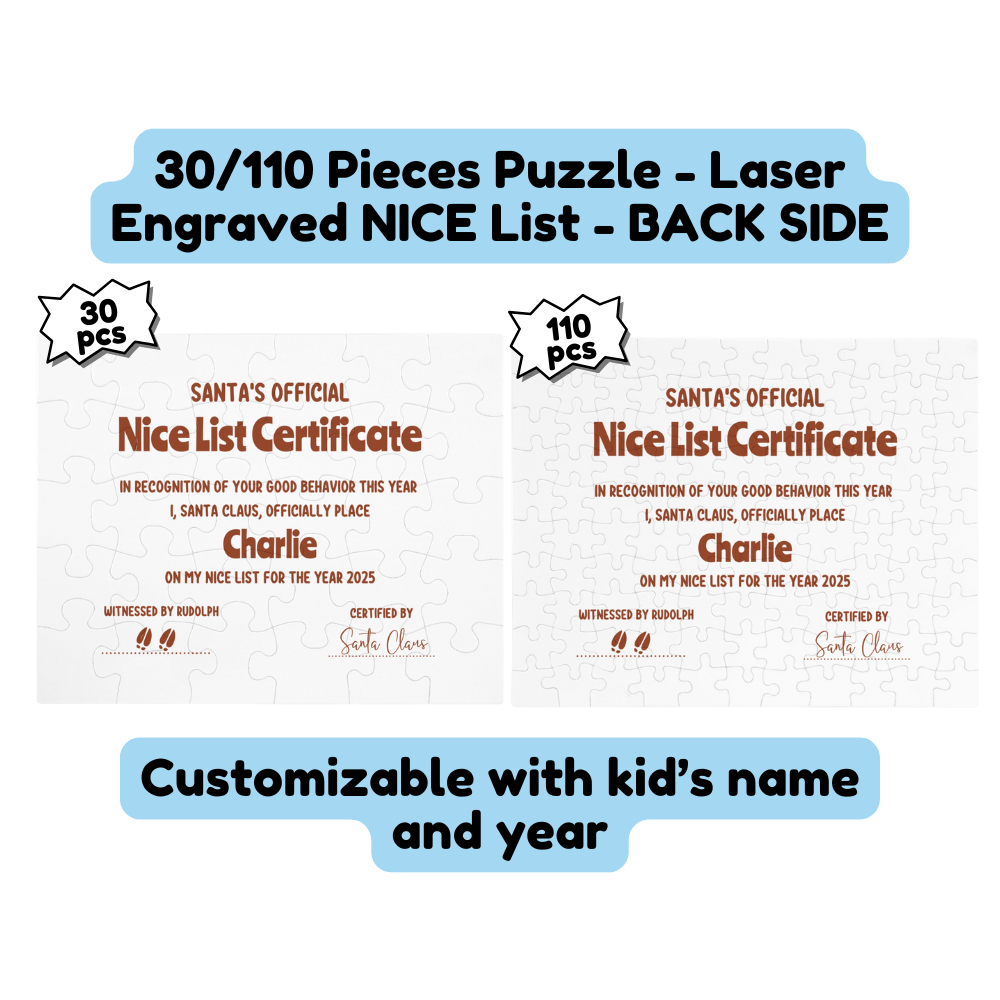 Christmas Gift, Double-sided Puzzle with Laser Engraved NICE or NAUGHTY List