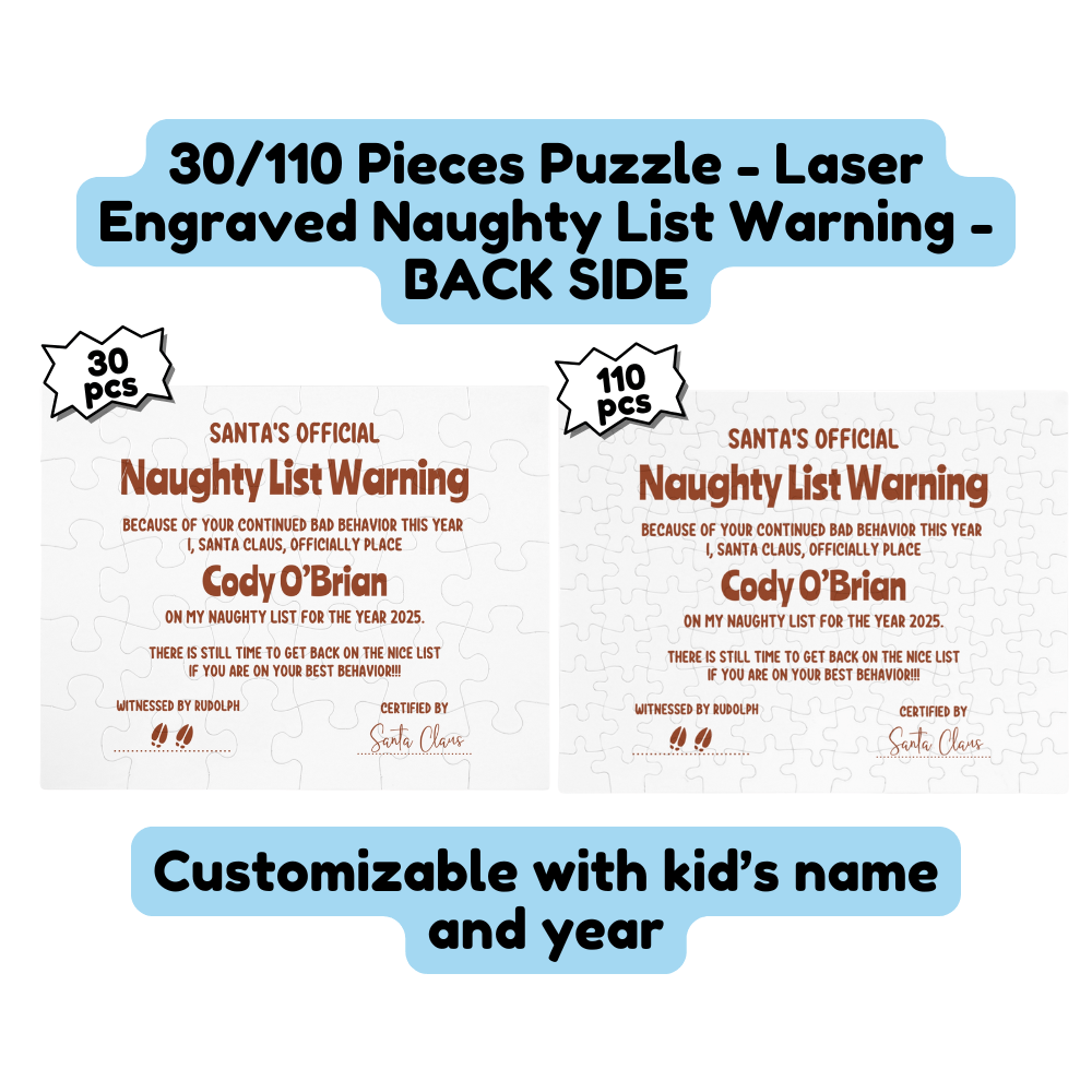 Christmas Gift, Double-sided Puzzle with Laser Engraved Naughty List Warning From Santa Claus