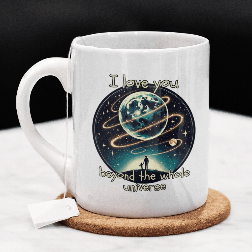 Dad and Son Gift, Coffee Mug With Custom Names: I Love You Beyond The Whole Universe