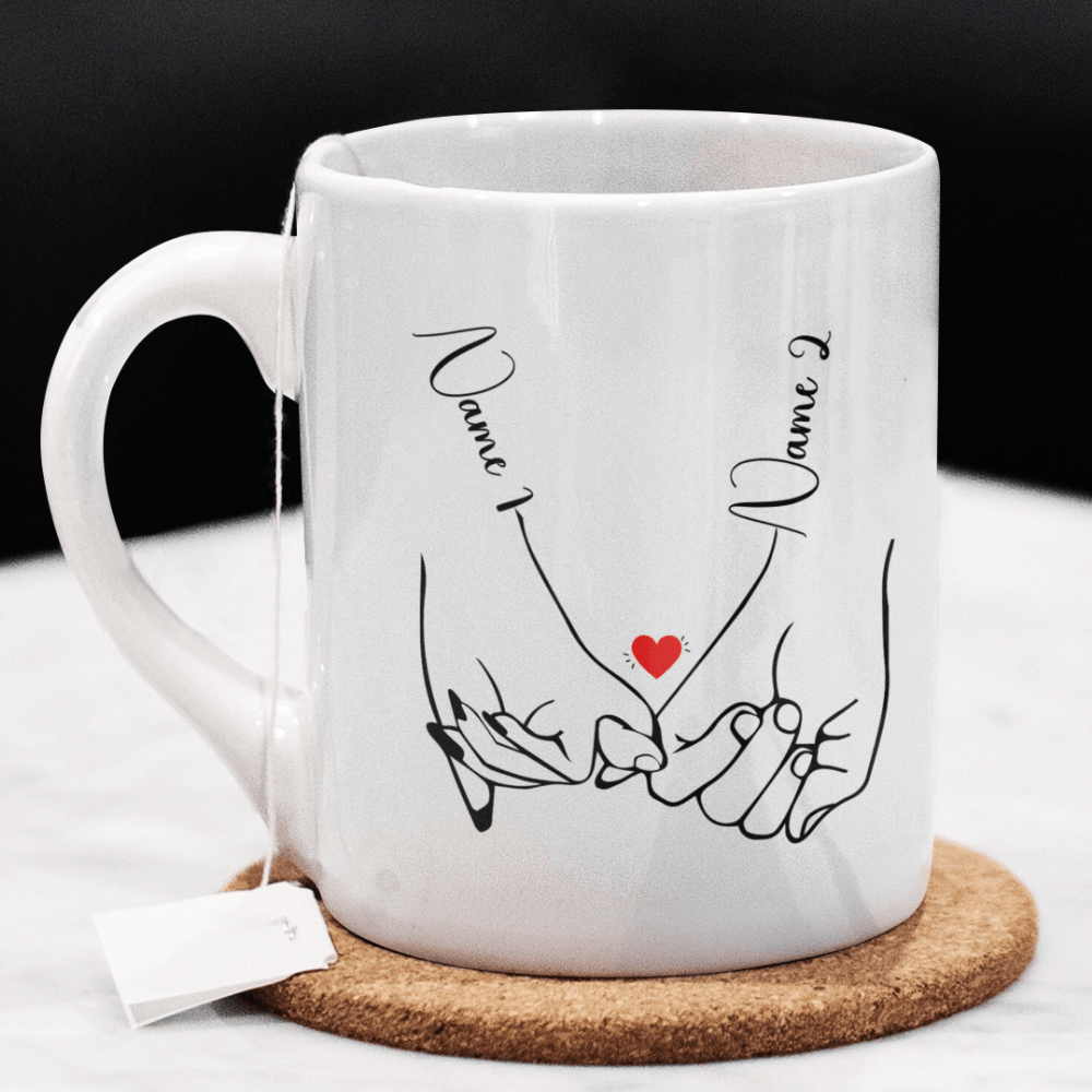 Couple Gift, Coffee Mug With Custom Names: Pinky Swear