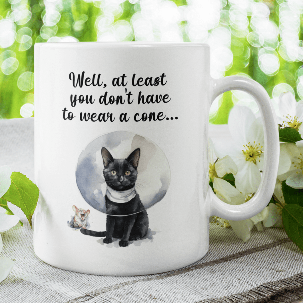 Get Well, Coffee Mug - Cat & Mouse: Well, at least you don't have to wear a cone