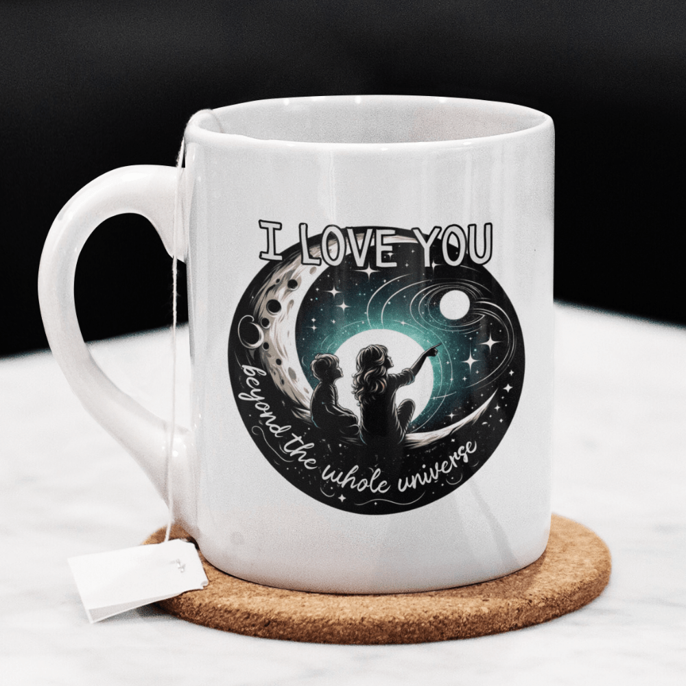 Mom and Son Gift, Coffee Mug With Custom Names: I Love You Beyond The Whole Universe