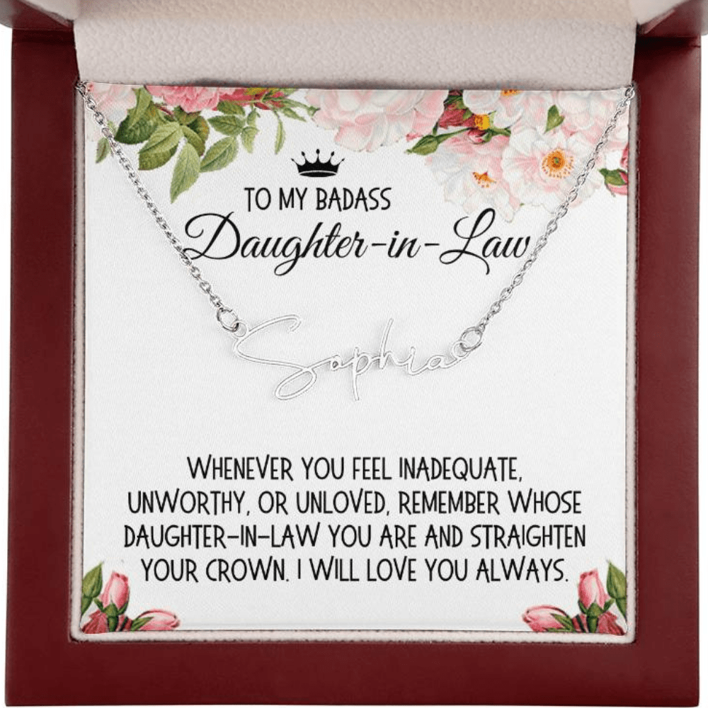 Daughter-in-Law Gift, Signature Name Necklace: Straighten Your Crown
