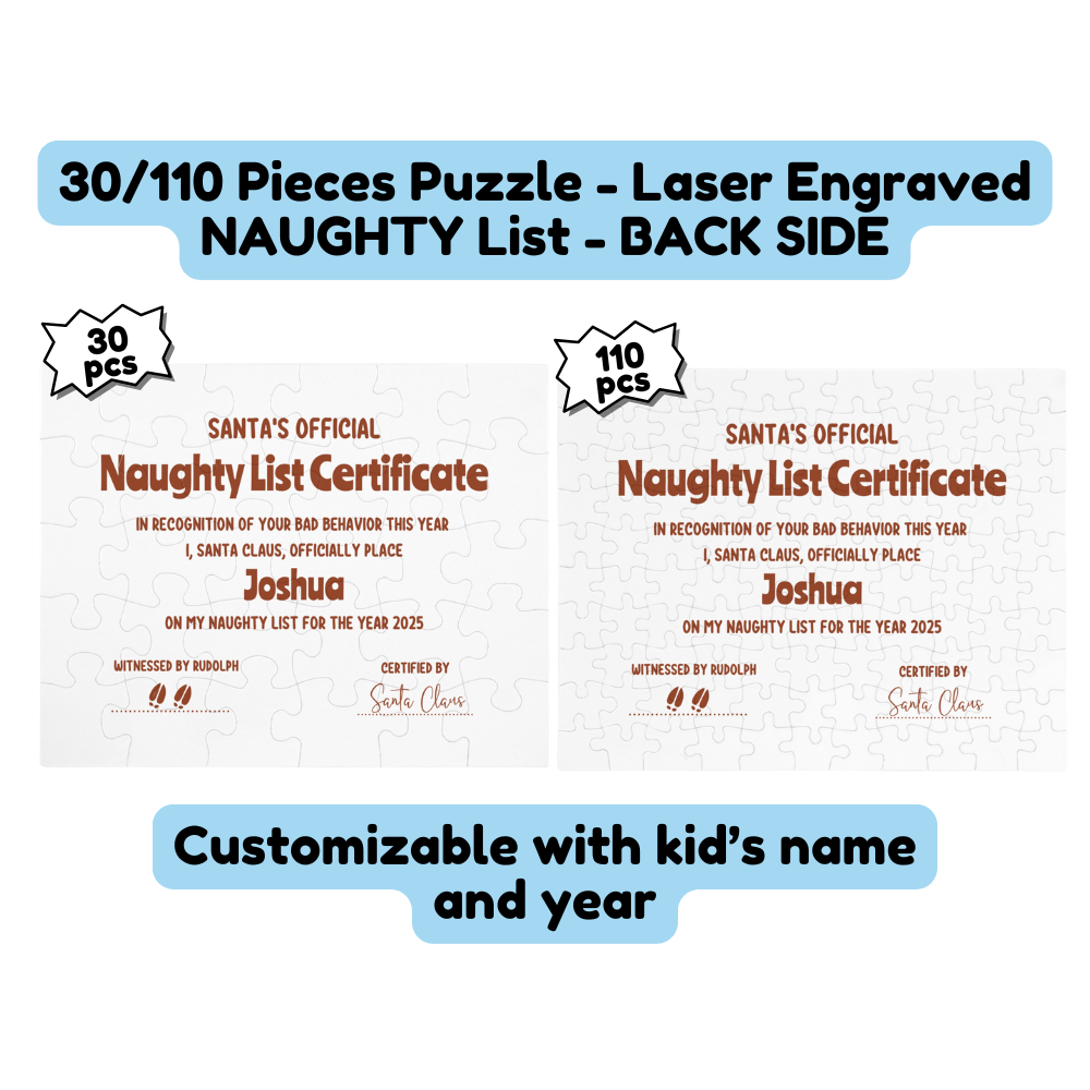 Christmas Gift, Double-sided Puzzle with Laser Engraved NICE or NAUGHTY List