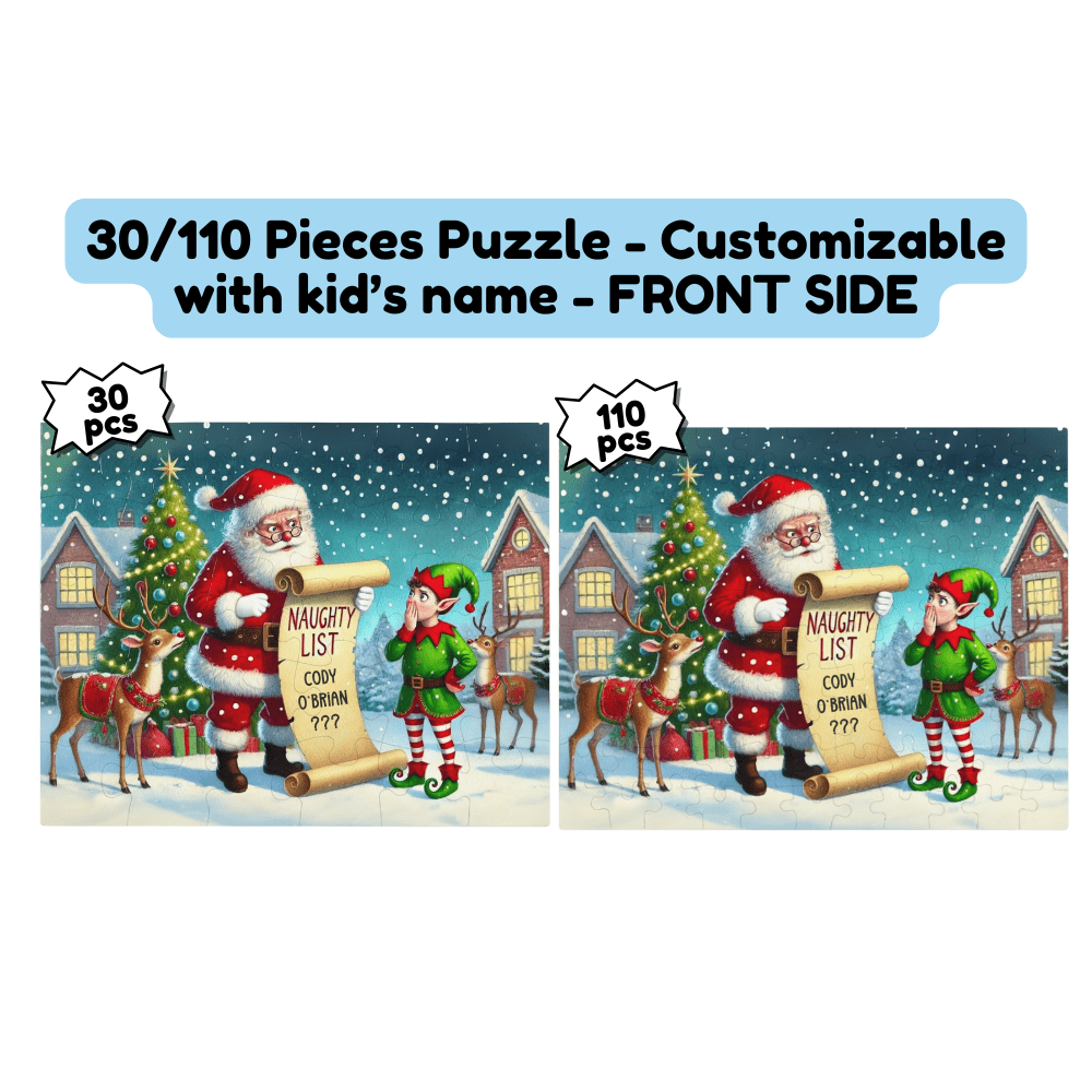Christmas Gift, Double-sided Puzzle with Laser Engraved Naughty List Warning From Santa Claus