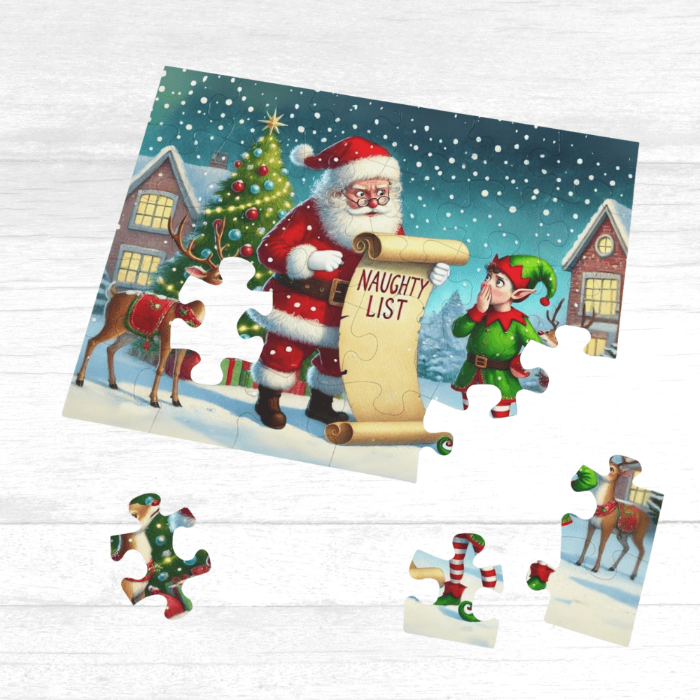 Christmas Gift, Double-sided Puzzle with Laser Engraved Naughty List Warning From Santa Claus