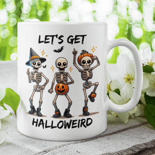 Halloween Gift, Dancing Skeletons Coffee Mug: Let's Get Halloweird