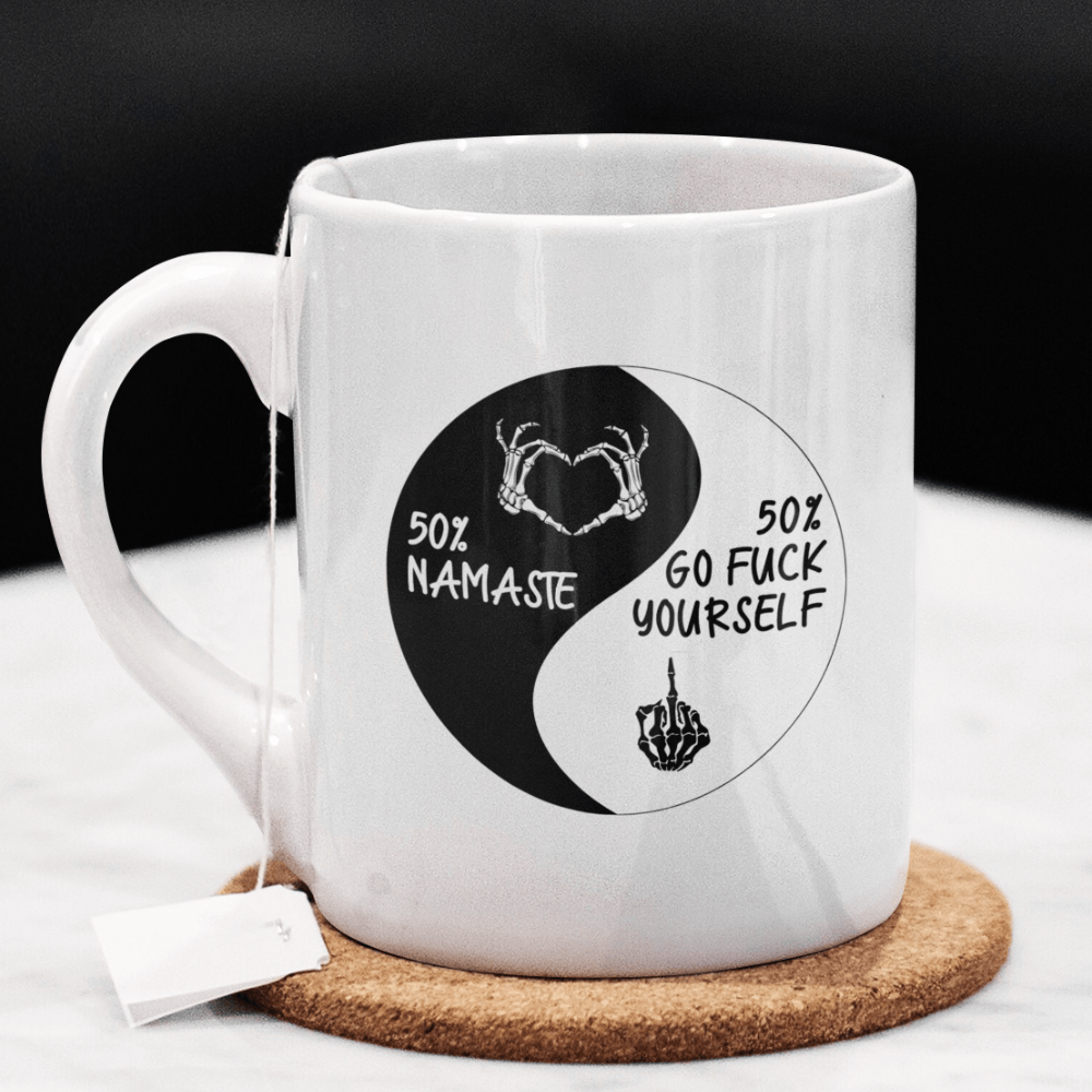 Funny Coffee Mug: 50% Namaste...