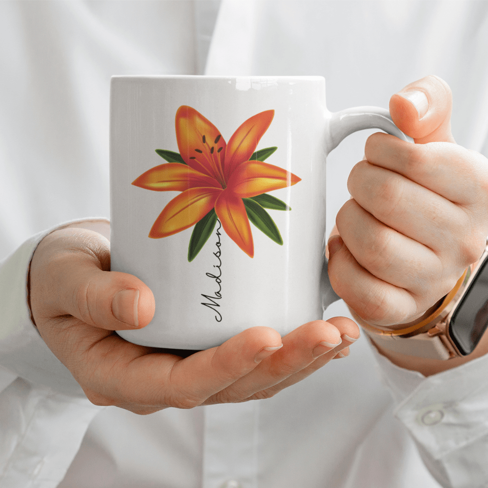 Flower Mug, Personalized Name Lily Mug