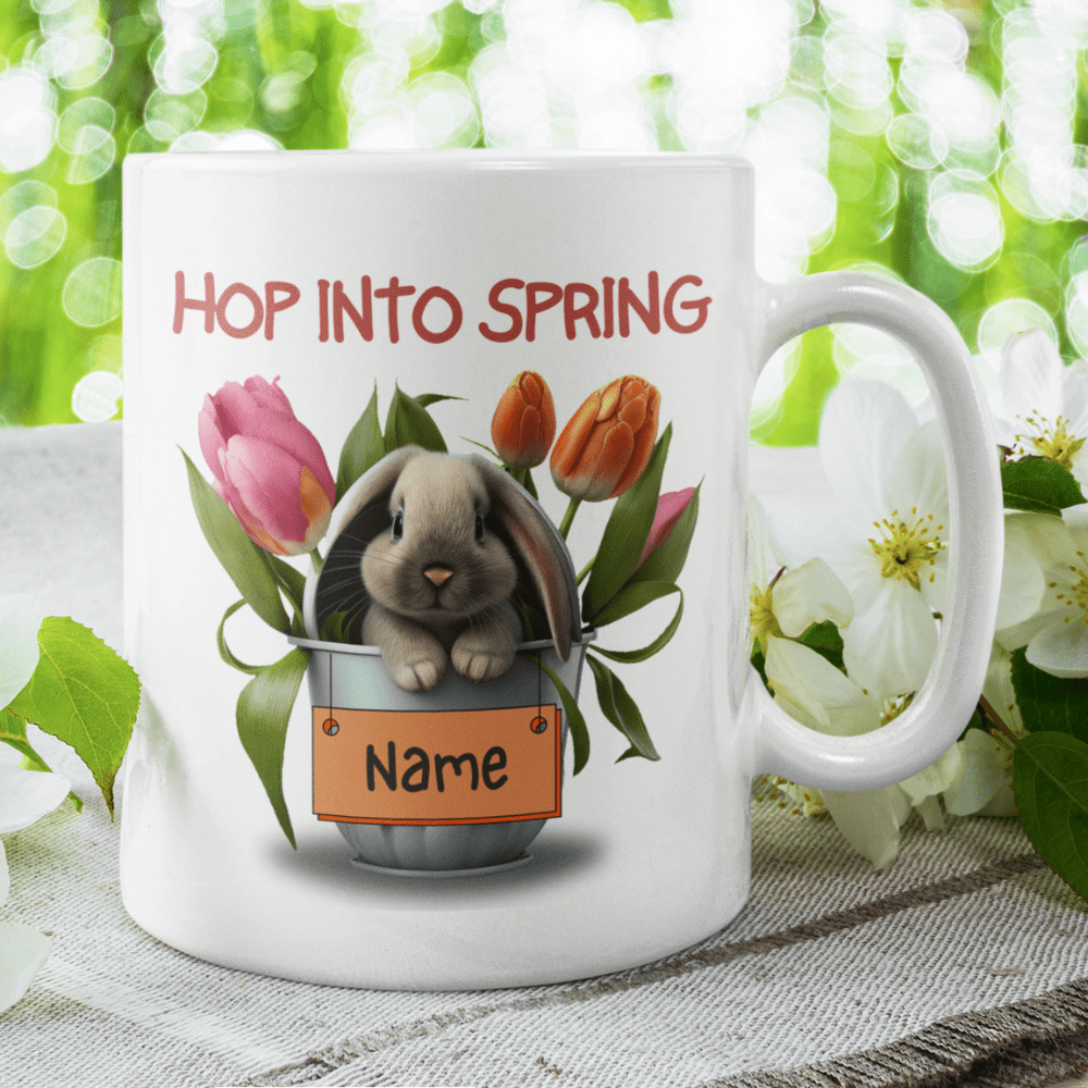 Easter/Spring/Bunny Gift, Custom Easter Name Mug: HOP INTO SPRING