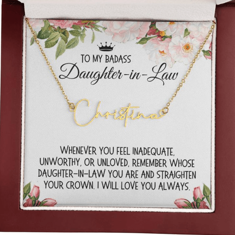 Daughter-in-Law Gift, Signature Name Necklace: Straighten Your Crown