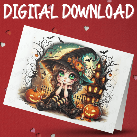 Halloween Cute Witch Digital Printable Card