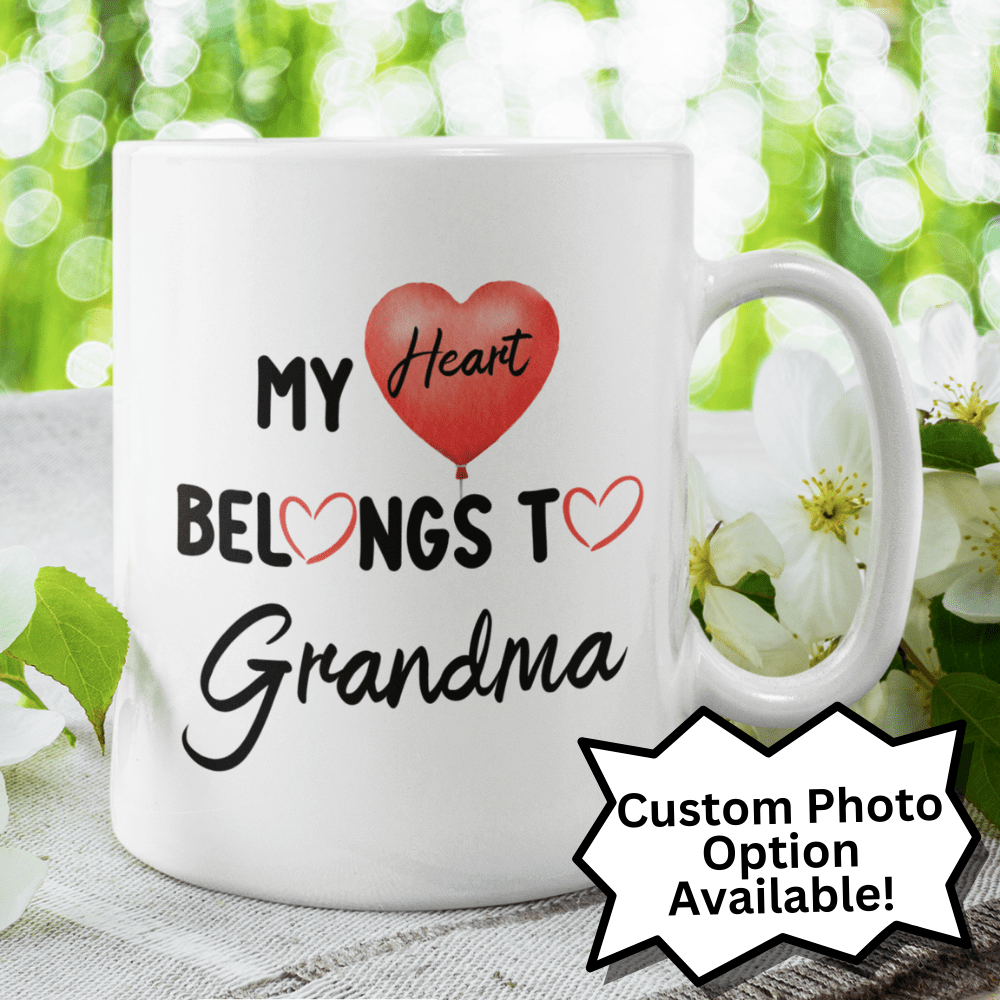 Grandma Gift, Personalized Photo Coffee Mug: My Heart Belongs To Grandma
