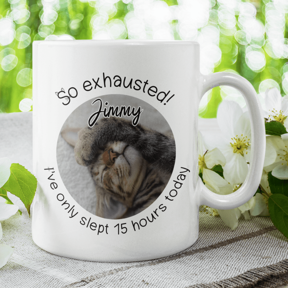 Cat, Custom Photo Coffee Mug: So Exhausted!...
