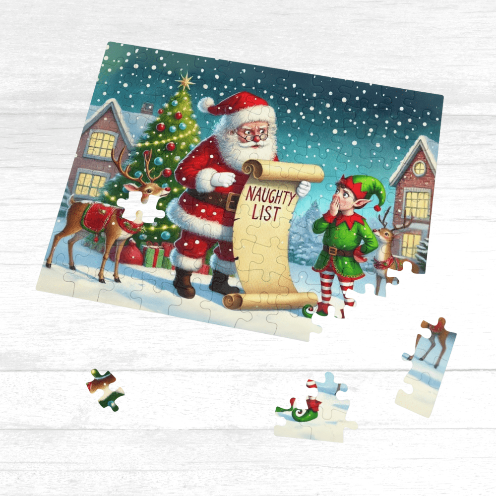 Christmas Gift, Double-sided Puzzle with Laser Engraved Naughty List Warning From Santa Claus