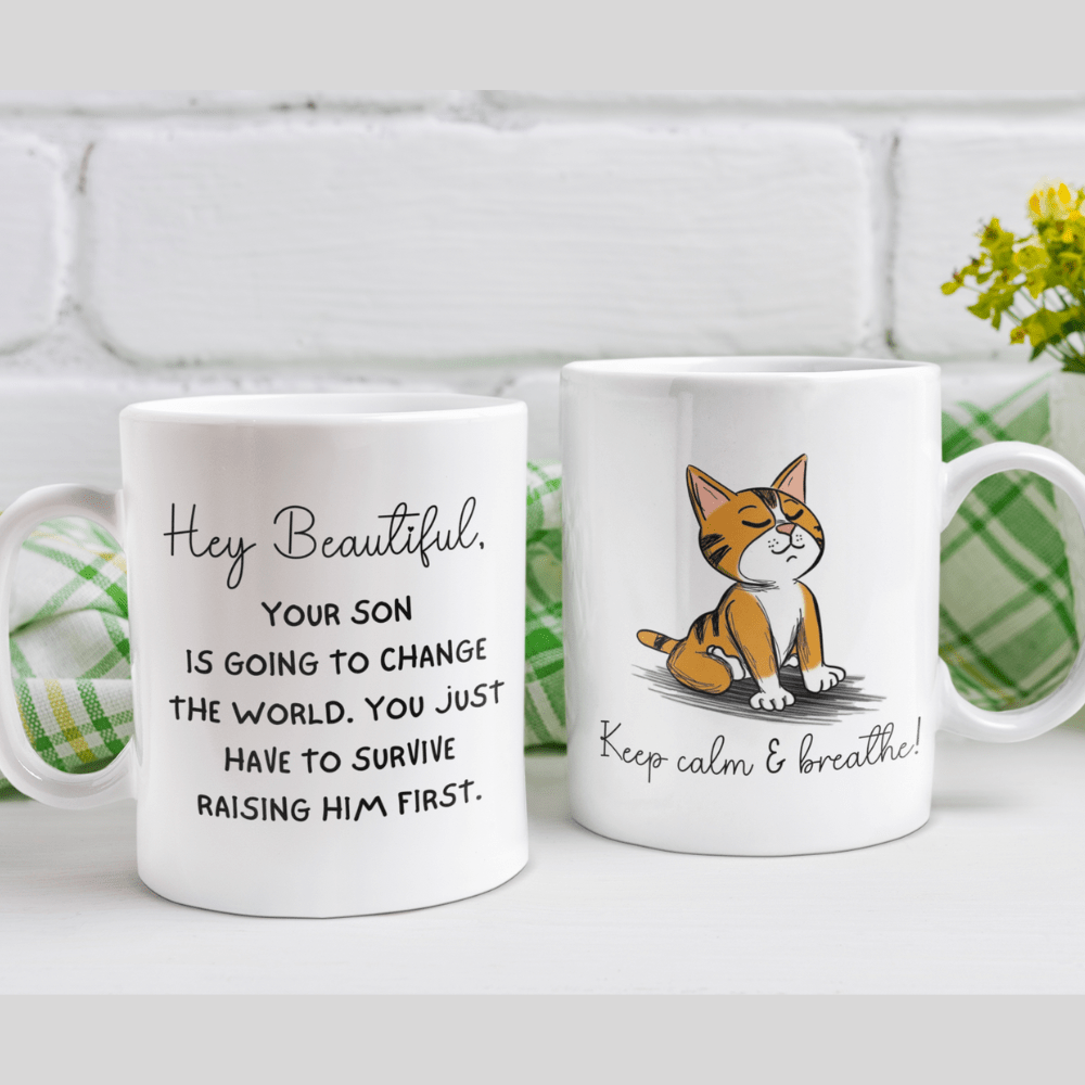 Mom Gift, Coffee Mug Mother-Son: Hey Beautiful...