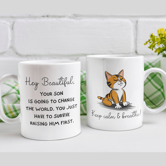 Mom Gift, Coffee Mug Mother-Son: Hey Beautiful...