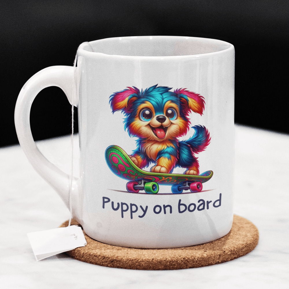 Dog, Skateboard Lover Coffee Mug: Puppy On Board