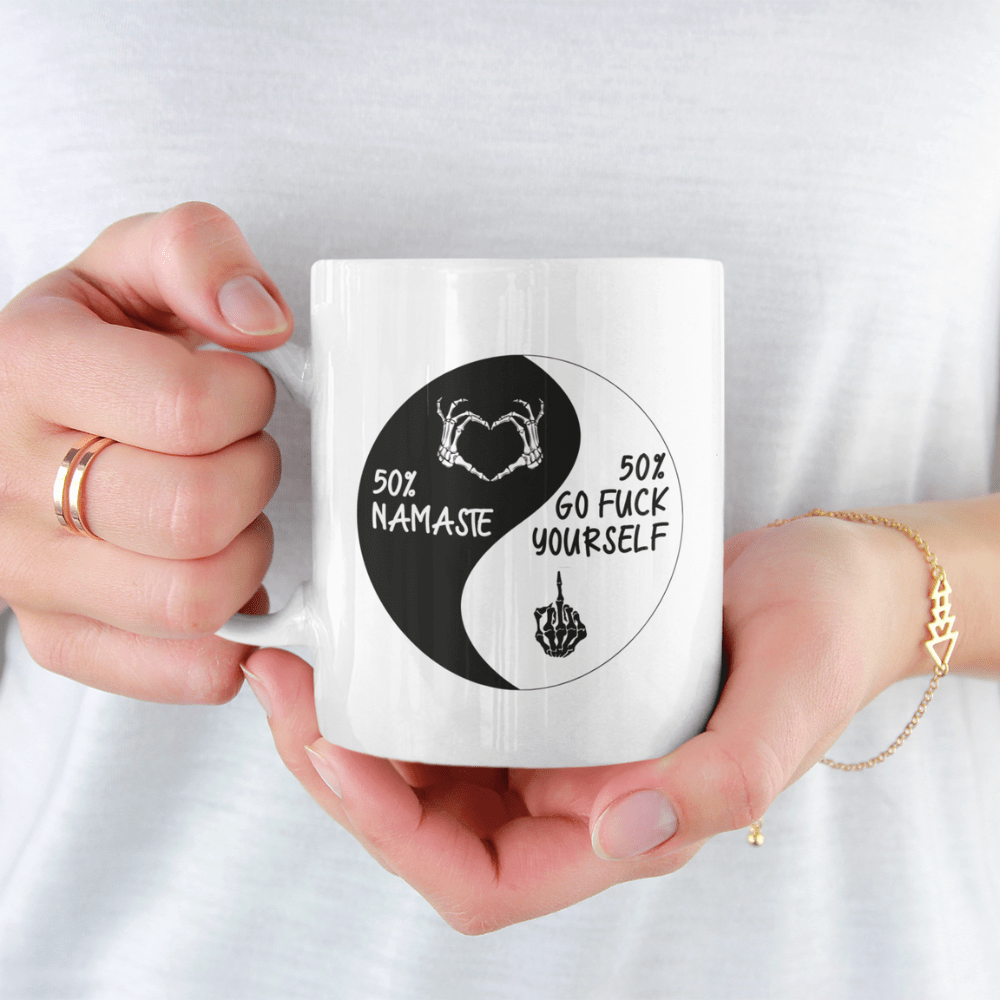 Funny Coffee Mug: 50% Namaste...
